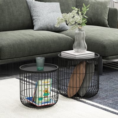 REDOM - Set Van 2 Salontafels - Rond - Stapelbaar - Scandinavisch - Voor Woonkamer - Staal - Zwart