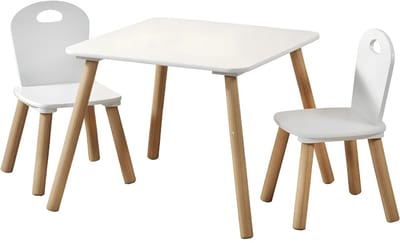 JCP® Kindertafel - Met 2 Stoelen - Kindertafel en Stoeltjes - Kindertafel met Stoeltjes - Wit - 55cm x 55cm x 45cm