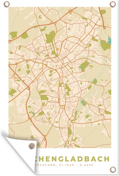 Muurdecoratie Plattegrond - Mönchengladbach - Vintage - kaart - Stadskaart - 120x180 cm - Tuinposter - Tuindoek
