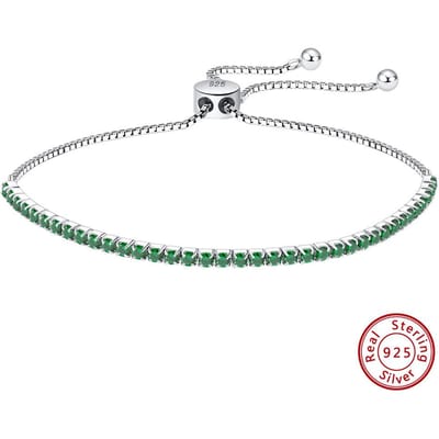 S925 Sterling Zilver Groene Zirkonia Verstelbare Tennis Ketting 925 gray