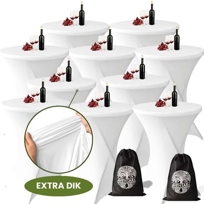 Statafelrok Wit x 10 – ∅80-85 x 110 cm met Opbergtas – Statafelhoes Stretch Stof – Kras- en Vouwvrije Statafel Rok Extra Dik – Sta Tafelrok - 10 Stuks – Statafelhoezen Voor Horeca, Evenementen, Feest, Bruiloft en Partijen