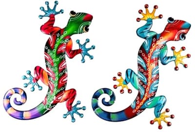 Set van 2 grote metalen gekko wanddecoratie voor binnen en buiten