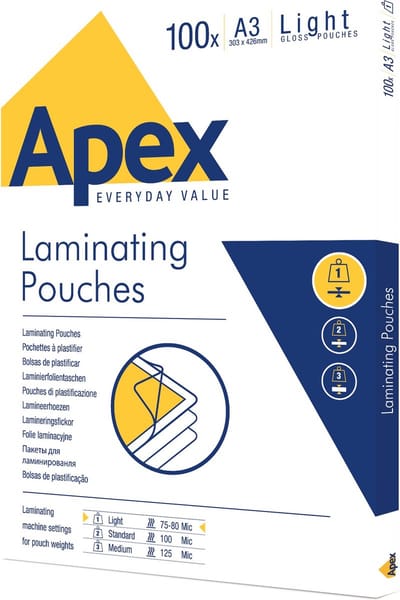 Fellowes Apex lamineerfolie A3 Light Duty 100PK 75Micronmm