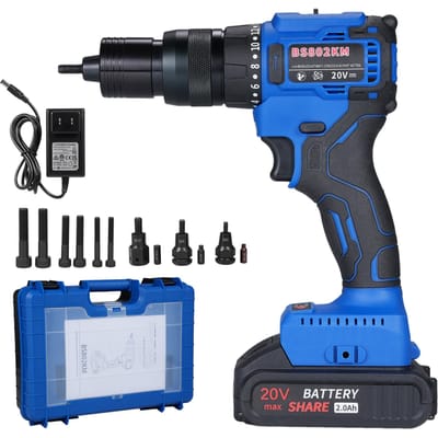 20V Accu Klinkmachine met 2.0Ah Accu, 2-in-1 Elektrische Klinkmoer Kit met Geheugenmodus en