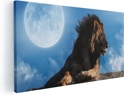 Artaza Canvas Schilderij Leeuw - 40x20 cm - Klein - Wanddecoratie Maan - Muurdecoratie Dieren - Schilderijen Op Canvas Woonkamer