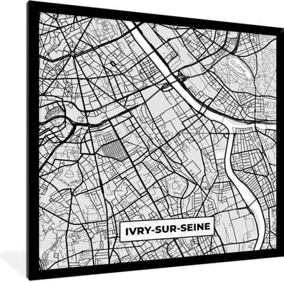 Fotolijst incl. Poster - Plattegrond - Ivry-sur-Seine - Stadskaart - Kaart - Frankrijk - 40x40 cm - Posterlijst