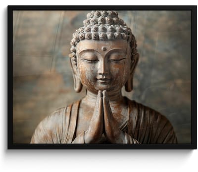 Poster in lijst - Fotolijst 80x60 cm - Posters - Boedha - Beeld - Bruin - Rust - Posterlijst zwart - Decoratie - Wanddecoratie woonkamer - Muurdecoratie slaapkamer