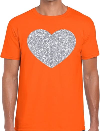 Glitter and Glamour hartje print - in het zilver - t-shirt in het oranje - voor heren - Love - Vrijgezellenfeest - Foute Party S