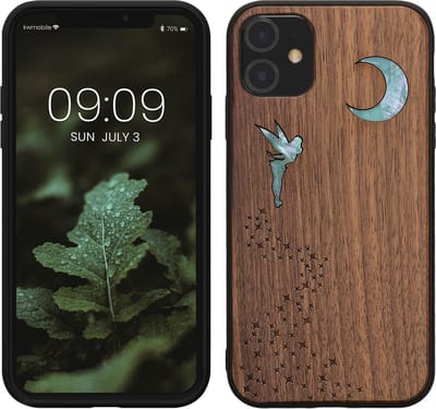 kwmobile telefoonhoesje geschikt voorApple iPhone 11 - Hoesje met bumper - hout - In donkerbruin Parelmoer Fee design