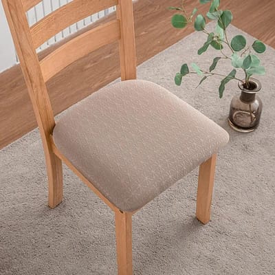 1 STUK Jacquard Eetkamerstoel Zitkussen Bekleed Stoelkussenhoes Elastische Hotelstoel Hoes voor Feest Banket Restaurant beige