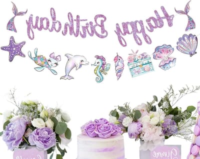 Paarse zeemeermin slingers voor een Happy Birthday feestdecoratie, zeemeermin banner en onderwater prinses verjaardag versiering
