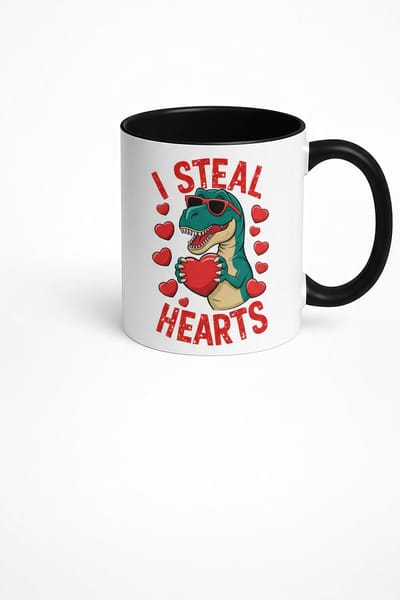 Grappige T-Rex Mok 'I Steal Hearts' - Valentijn Dinosaurus Cadeau | Unieke Keramische Koffiemok met Liefdesprint