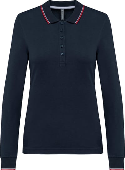 Kariban Dames polo van piquétricot met lange mouwen K281 - Navy / Red / White - L