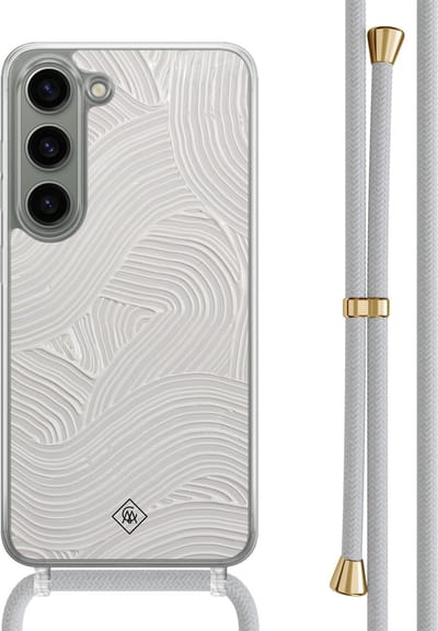 Casimoda® hoesje met grijs koord - Geschikt voor Samsung S23 - Abstract Waves - Afneembaar koord - TPU/polycarbonaat - Bruin/beige
