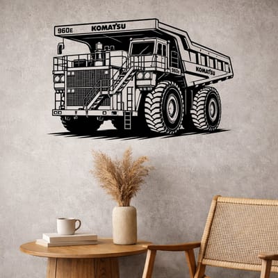 BR2Laser Komatsu 960E – Wanddecoratie – Lasergesneden Hout – Tractor kunst – 35 cm Breed