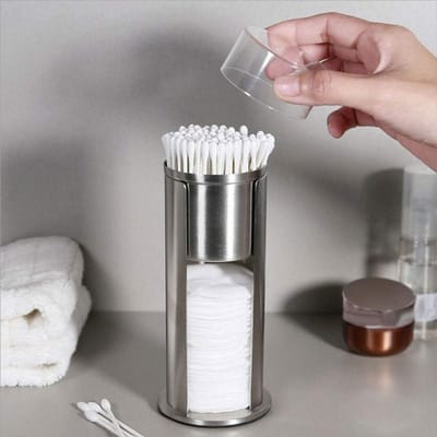 Stainless Steel Makeup Opbergdoos voor Wattenpads - 2-delige Organizer met Afneembaar Ontwerp, Perfect voor Badkamer en Bureau Decoratie
