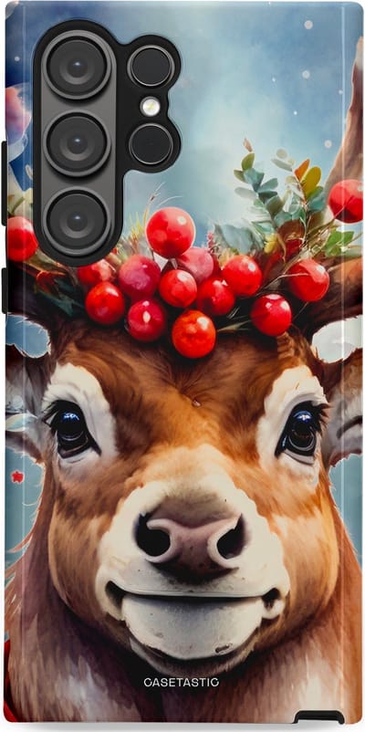 Casetastic hoesje geschikt voor Samsung Galaxy S23 Ultra - Dubbellaagse bescherming - Rudolph het Kerst Rendier - Fashion Case - Zilver Taupe Donkergrijs Perzik