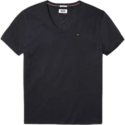 Tommy Jeans Heren V-Hals T-Shirt – Tommy Zwart XS