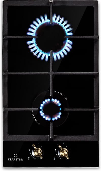 Klarstein Victoria - Gaskookplaat, inbouw, Sabaf-brander, aardgas/propaan, veiligheidsventielen, automatische uitschakeling, gietijzeren pannendragers, retro-look glaskeramiek, 2 branders, zwart
