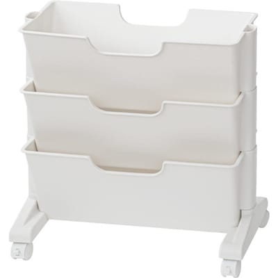 Bibliothèque mobile blanche à 3 niveaux, grande capacité, roulettes universelles, en plastique white