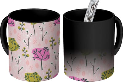 Magische Mok - Foto op Warmte Mokken - Koffiemok - Roze - Bomen - Bladeren - Design - Magic Mok - Beker - 350 ML - Theemok