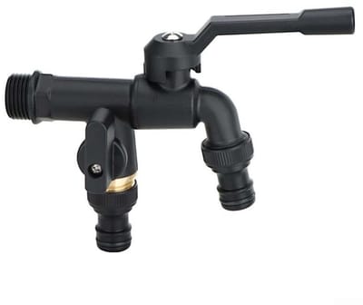 Dailygoods- Tuinslangkraan Zwart Koperen - Vorstvrije - Dubbele Uitlaat - 1/2 Inch - Corrosiebestendig - Ideaal voor Buitengebruik - Buitenkraan