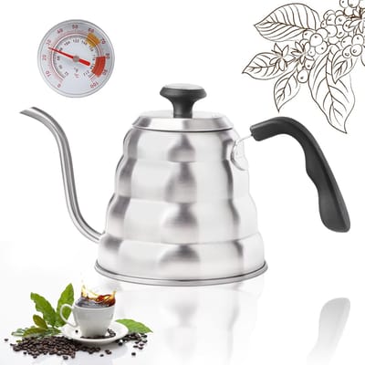 Zwanenhals waterkoker - Koffiepot met thermometer - Perfecte koffie zetten - Nauwkeurige waterstroom - 12 liter - Zilver