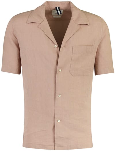 Overhemd Profuomo roze effen korte mouw linnen casual