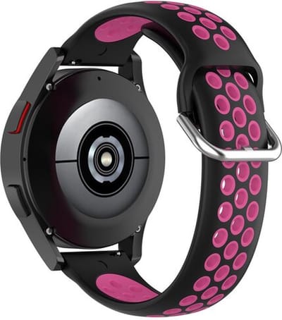 By Qubix - Siliconen sportbandje met gesp 20mm - Zwart + roze - Geschikt voor Samsung Galaxy Watch 7 (40 & 44mm) - Galaxy Watch FE - Galaxy Watch 6 - Galaxy Watch 6 Pro - Galaxy Watch 5 - 5 Pro - Galaxy Watch 4 - 4 Classic - Active 2 - Watch 3 (41mm)