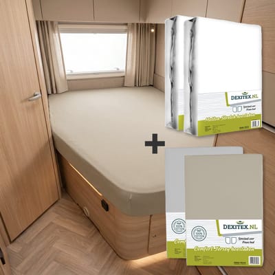 Dexitex Textielpakket Frans bed - 2 molton met 2 hoeslakens - links 1 x Licht grijs + 1 x Zandkleur