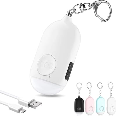 Oplaadbaar Persoonlijk Alarm – Zelfverdediging producten – Zelfverdediging Alarm – sleutelhangers – Alarm Persoonlijk – Alarm sleutelhanger – Oplaadbare Zaklamp Led - 130dB - voor persoonlijke veiligheid Vrouwen, kinderen, senioren - Alarm - Wit