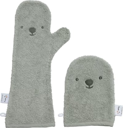 Voordeelset - Nifty - The Original Baby Shower Glove met washandje – baby douche handschoen voor beter grip op je baby bij het douchen - Lange washand met washandje - origineel kraamcadeau - Olive Combi-deal