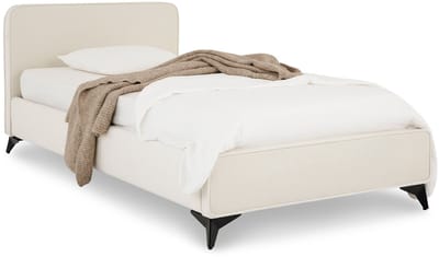 Gestoffeerd bed LAVORO 90x200 cm met lattenbodem & fluweel – crèmewit