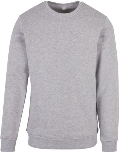 Build Your Brand - Organic Basic Crew Sweater - Heather Grey maat S
