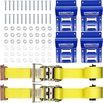 Wiel Chock Tie Down - Trailer Vastzetset - Voertuig Vervoer - Robuust E-Track Systeem - 10-32 inch Banden - Blauw