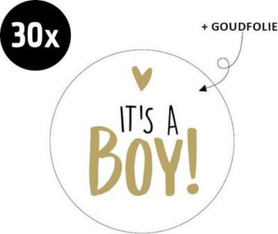 Without Lemons 30x Sluitsticker It's a Boy! Goudfolie | 40 mm | Geboorte Sticker | Sluitzegel | Sticker Geboortekaart | Baby nieuws | Zwangerschap | Luxe Sluitzegel