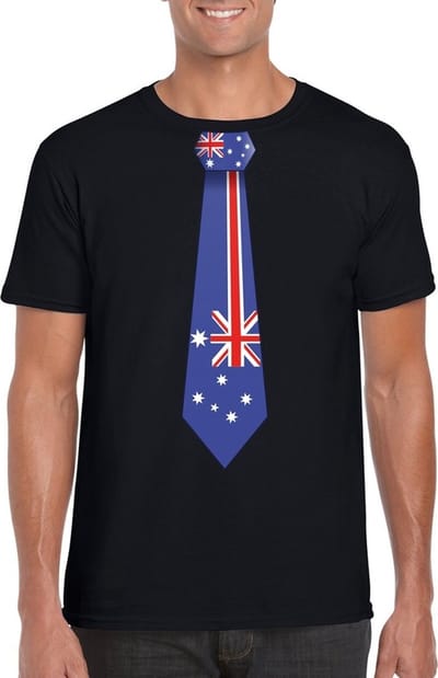 Zwart t-shirt met Australische vlag stropdas heren - Australie supporter S