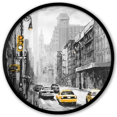 Poster in lijst Rond - Fotolijst 40x40 cm - Posters - Schilderij - Olieverf - Stad - Auto - Ronde posterlijst zwart - Decoratie - Wanddecoratie woonkamer - Muurdecoratie slaapkamer
