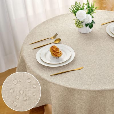 Ibenzoa® Rond Beige Tafelkleed 160 cm Met Linnenlook Voor Binnen en Buiten