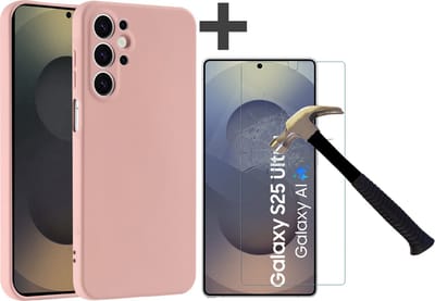 Hoesje geschikt voor Samsung Galaxy S25 Ultra hoesje zacht siliconen met gehard glas Screenprotector- Arara backcover - Zand