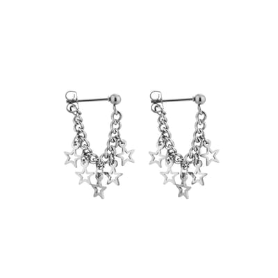 ketting oorsteker met sterretjes kleur zilver - earrings - stars - cadeau - stainless steel - waterproof