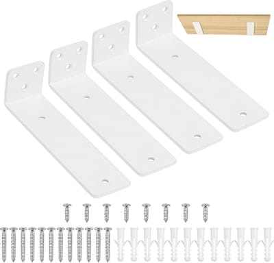 Famanu – 4 stuks witte plankhouders van 150 mm, L-plankdrager voor zware belasting, wandmontage