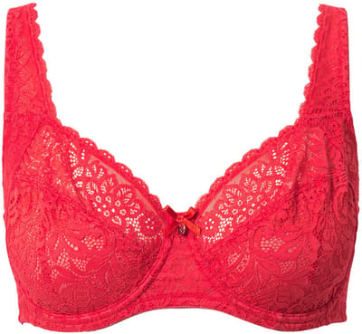 Ulla Popken - Dames - Beugelbeha gebloemd kant zuiver kant - Fuchsiarood - Maat 90B