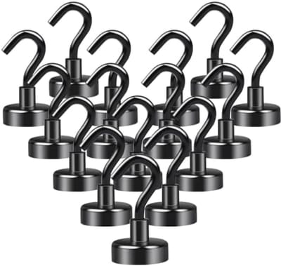 PromoHome Sterke Magneethaken Set - 16 Stuks Zwarte Haken met Krachtige Magneten