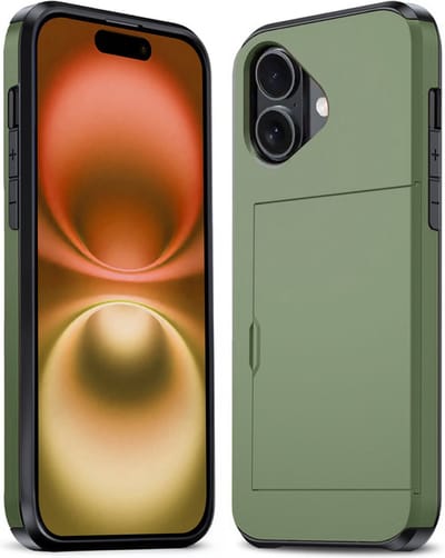 Hoesje Geschikt voor iPhone 16 Plus Hoesje Pasjeshouder Shockproof Hard Case - Hoesje Geschikt voor iPhone 16 Plus Hoes Met Kaarthouder - Donkergroen