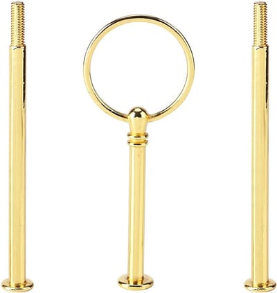 Set van Gelaagde Stangen met Center Hole Cutter voor Trouwcakes en Buffetstandaards - Inclusief Glasboor voor Ronde en Kroon Motieven, 2 tot 3 Laags, Goudkleurig