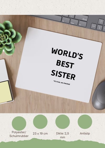 Akyol - world's best sister it's true we checked Muismat - Zus - werelds beste zus - verjaardag - cadeautje voor zus - zus artikelen - kado - geschenk - 23 bij 19 cm