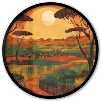 Poster in lijst Rond - Fotolijst 40x40 cm - Posters - Landschap - Afrikaans - Zon - Ronde posterlijst zwart - Decoratie - Wanddecoratie woonkamer - Muurdecoratie slaapkamer