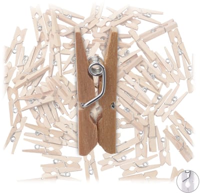 mini houten wasknijpers - set van 100 - retro sierknijpers - klein - ook om te knutselen - natuur