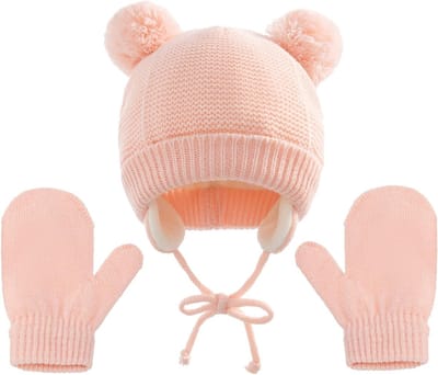 Knitted Newborn Hoed en Handschoenen Set voor Jongens en Meisjes van 1-4 Jaar in Roze, Perfect voor Koud Weer en Cadeaus